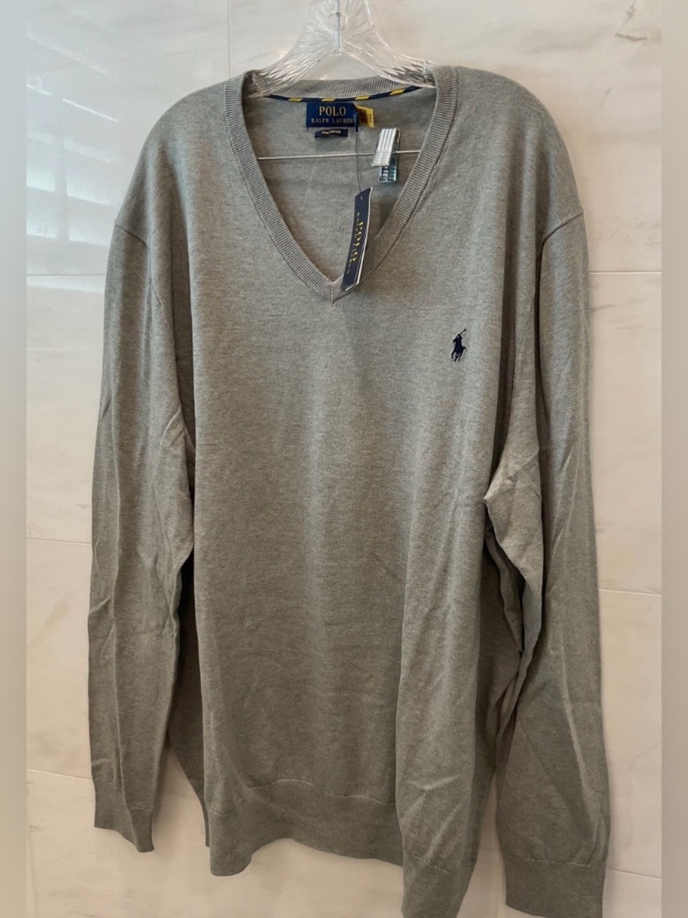 NWT POLO Ralph Lauren Big & Tall GRAY Pima Cotton V Neck Sweater 3XLT Q76